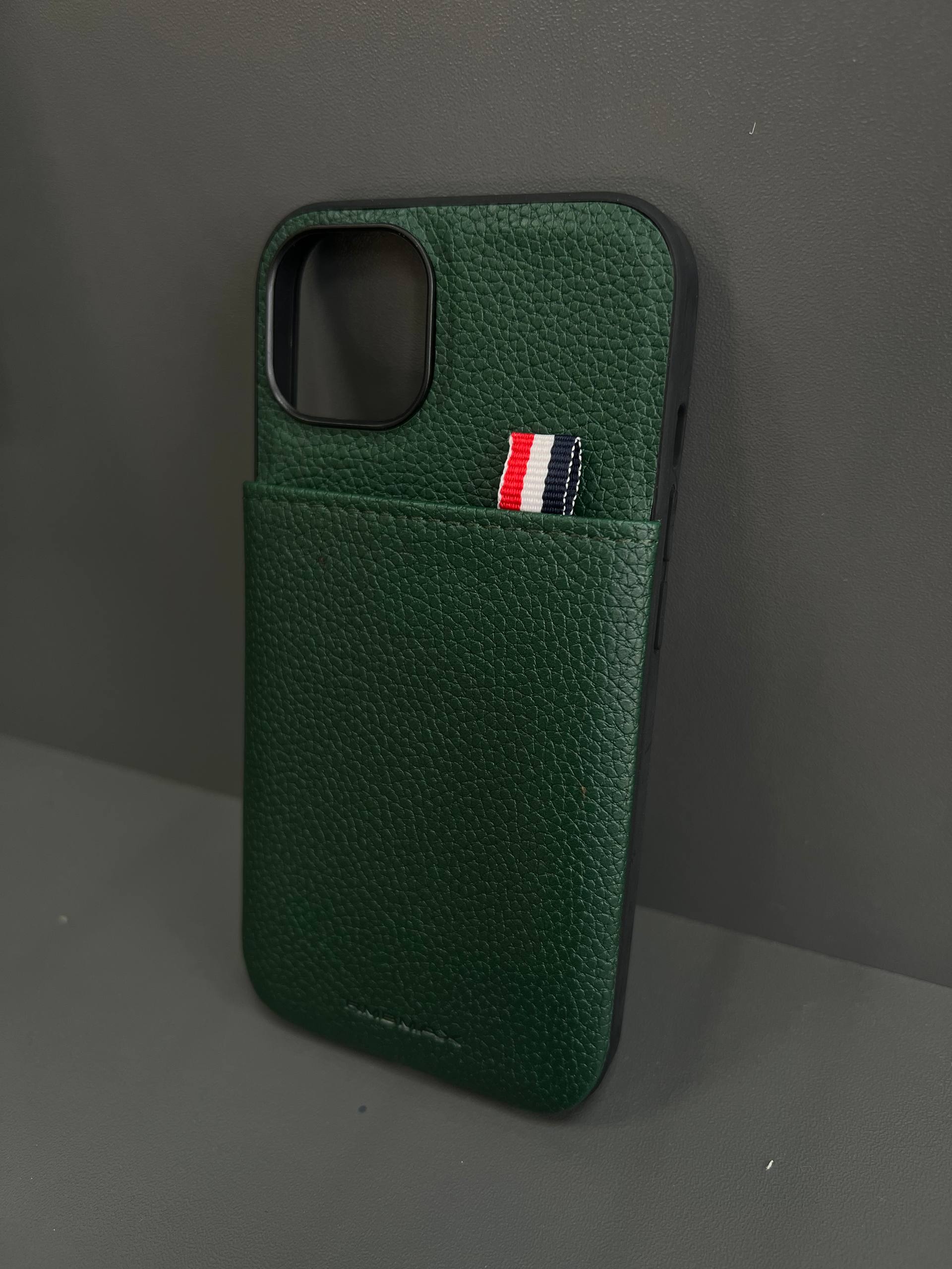 Чохол кожа з карманом iPhone 13 зелений