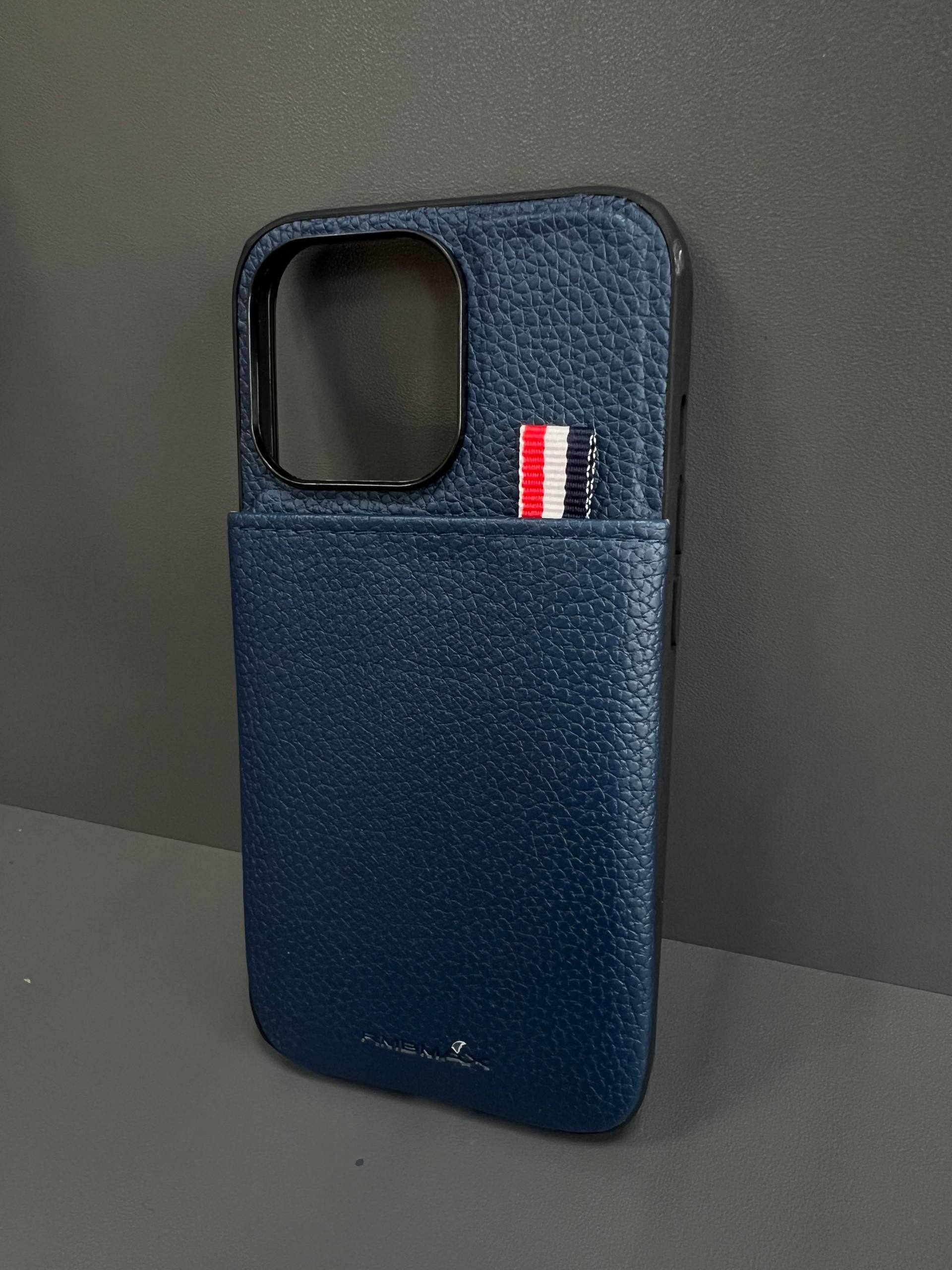 Чохол кожа з карманом iPhone 13 pro синій
